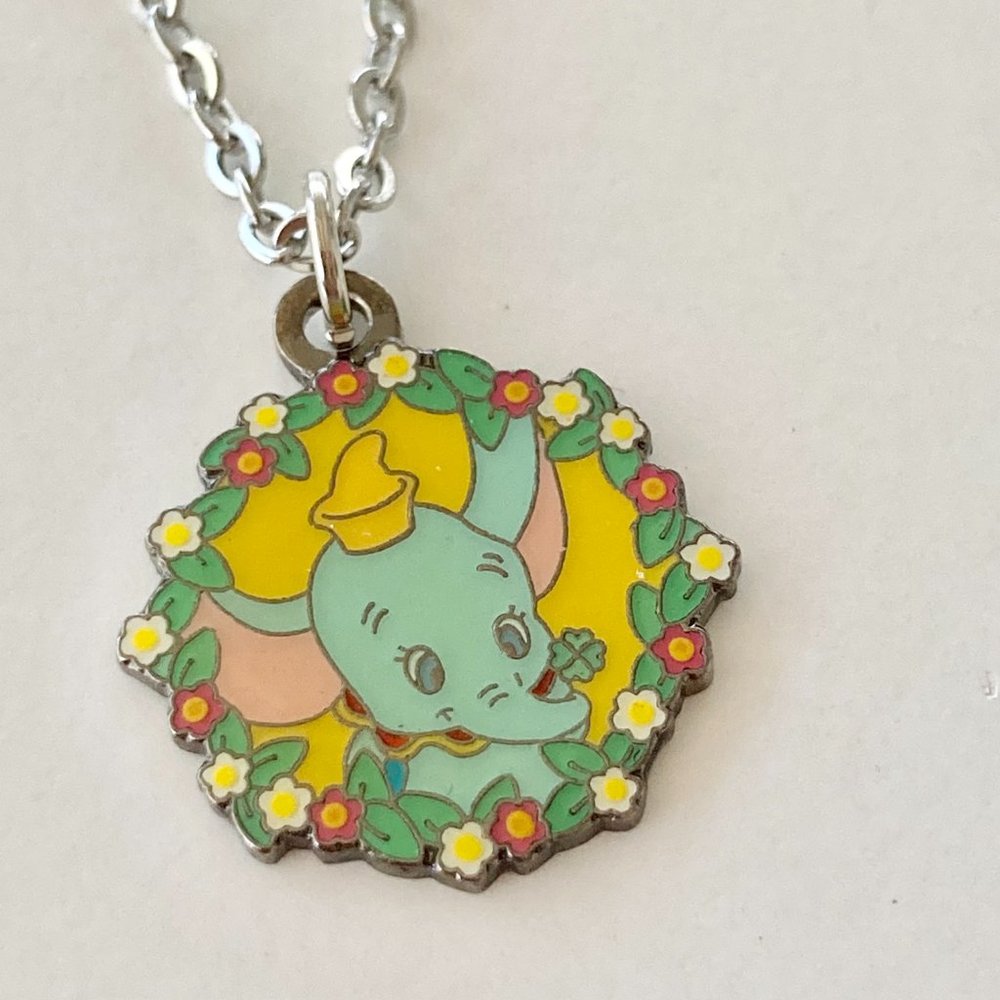 Vintage Disney Dumbo Elephant Charm Necklace 18" Disneyana Disneyland Stamped